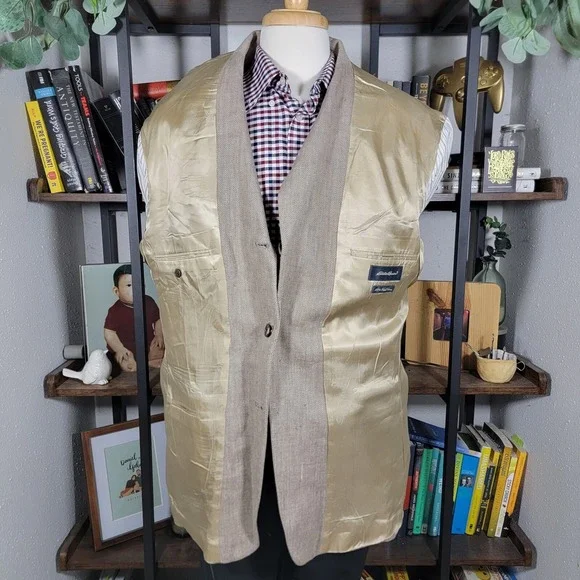 Eddie Bauer Men's Sport Coat Blazer Two Button Beige Herringbone Irish Linen 44R